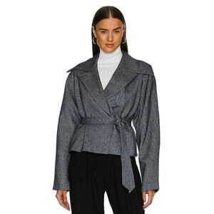 Revolve Eaves Clover Jacket in Black Blue Multi Small Wool Blend Luxurious Chic